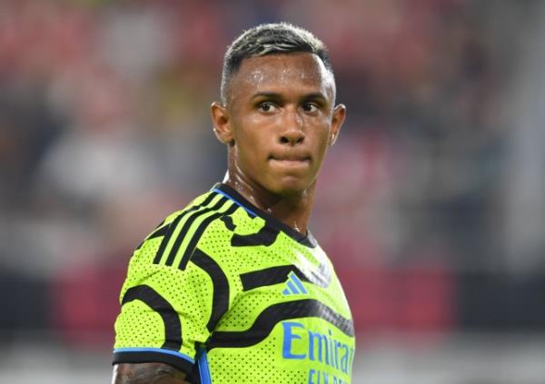 Marquinhos of Arsenal during the MLS All-Star Game between Arsenal FC and MLS All-Stars at Audi Field on July 19, 2023 in Washington, DC. (Photo by Stuart MacFarlane/Arsenal FC via Getty Images)