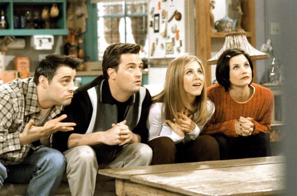 Perry (second from left) is pictured in an episode of Friends filmed in Jan. 1998 — just mo<em></em>nths after he was prescribed opioids. He is seen alo<em></em>ngside LeBlanc, Aniston and Cox. 