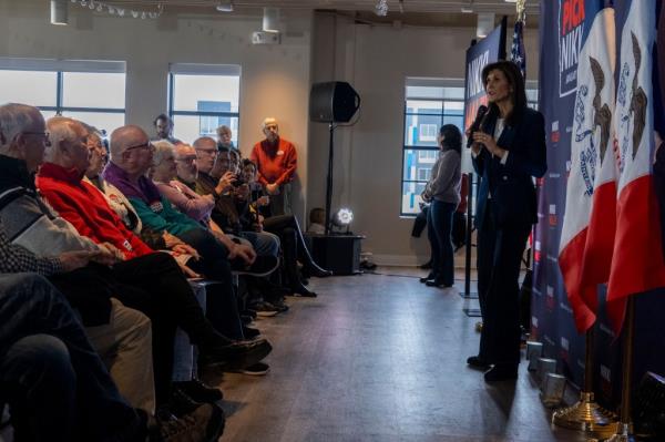 Nikki Haley campaigns in Ankeny, Iowa, Thursday. She has focused her messaging on differentiating herself from Trump's 