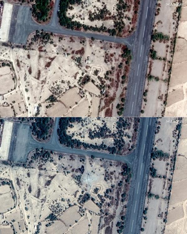 Aerial maps showing before and after US and UK-led airstrikes on Houthi-co<em></em>ntrolled facilities. 