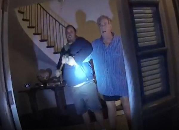 (FILES) This still image from a San Francisco Police Department police body-cam video ordered released by San Francisco Superior Court, shows suspect David DePape (L) assaulting Paul Pelosi, husband of former Speaker of the House Nancy Pelosi, at their San Francisco home on October 28, 2022. The trial of the man who allegedly attacked US politician Nancy Pelosi's husband with a hammer in the couple's California home was set to get under way on November 6, 2023. A jury was due to be selec<em></em>ted in the federal trial of David DePape, who is charged with assault of Paul Pelosi and the attempted kidnapping of the then-speaker of the US House of Representatives in October 2022. 