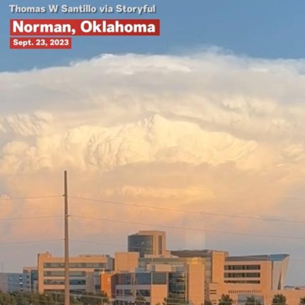 The strange storm cloud developed over Norman, Oklahoma, on Sunday 