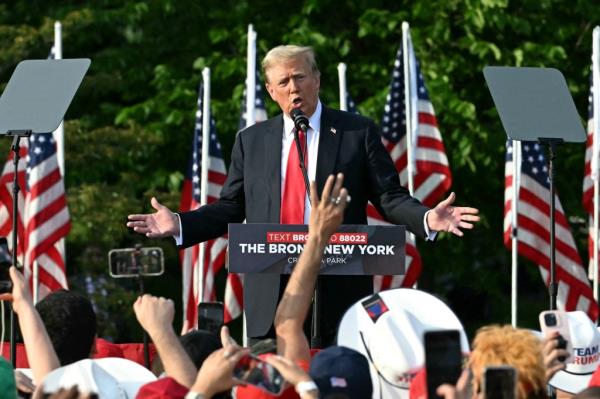 Former President Do<em></em>nald Trump speaking at a campaign rally in the Bronx on May 23, 2024.