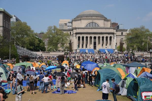 Anti-Israel protestors gathered at an encampment on Columbia's campus on April 29, 2024.