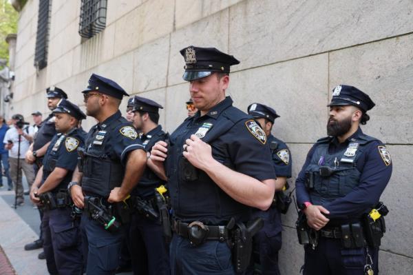 NYPD officer gathered at Columbia University on April 29, 2024.