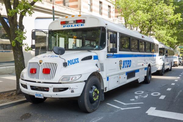 NYPD buses statio<em></em>ned outside of Columbia's campus.