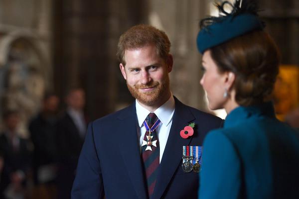 Duchess of Cambridge, Catherine, and Prince Harry, Duke of Sussex, attending the ANZAC Day Service of Commemoration and Thanksgiving at Westminster Abbey.