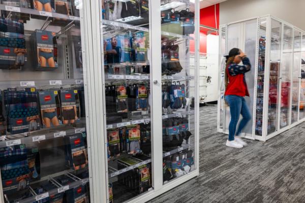 Underwear seen locked behind plexiglass in Target