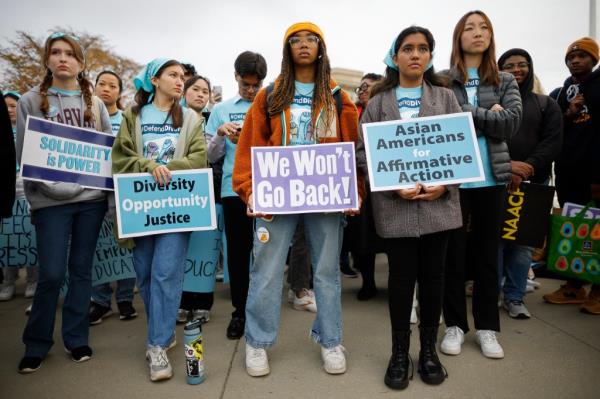 Pro-affirmative action demo<em></em>nstrators outside the Supreme Court. 