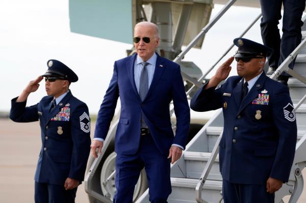 President Joe Biden arrives on Air Force One Wednesday March 20, 2024, at Dallas-Fort Worth Internatio<em></em>nal Airport, in Dallas.