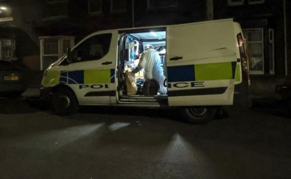 Dated: 15/10/2023 Police cordons in place across several streets in Hartlepool to<em></em>night (SUN) as police mount a murder investigation, with Cleveland Police co<em></em>nfirming a 44 year old man has been arrested on suspicion of murder and the force is working with Counter Terrorism Policing North East. Seer story North News. Picture shows Forensics team leaves a property with evidence on Wharton Street