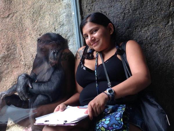 Michelle Rodrigues with a monkey. 