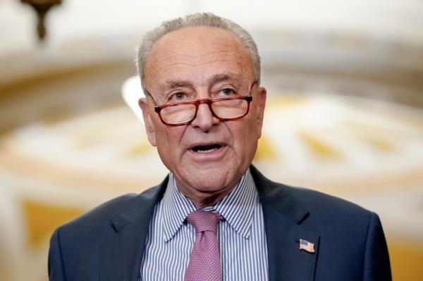 Sen. Majority Leader Chuck Schumer of N.Y., speaks to reporters after a policy luncheon on Capitol Hill Tuesday, Jan. 9, 2024, in Washington.