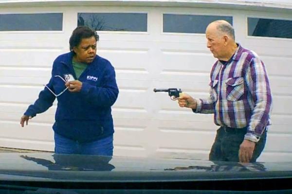 William Brock holding a weapon to Uber driver Loletha Hall, captured on dashcam video in South Charleston, Ohio, March 2024