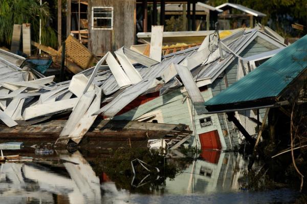 A house destroyed by Hurricane Idalia in Horseshoe Beach, Florida on Sept. 1, 2023.