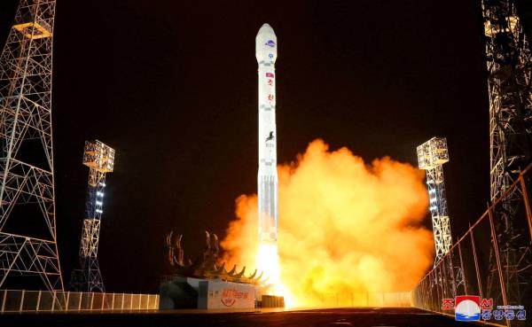 North Korea launched a rocket carrying a spy satellite into space on Nov. 21, 2023, in what was claimed to be Gyeo<em></em>ngsang Province, North Korea.