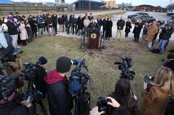 Perry, Iowa Chief of Police Eric Vaughn addresses the media following the mass shooting at the Perry Middle and High School complex.