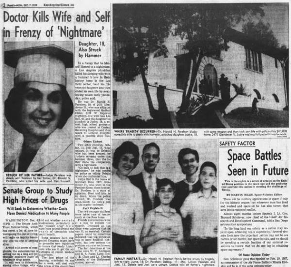 The infamous Perelson murders is covered by the Los Angeles Times Dec 5 1959