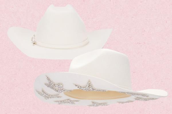 A pair of white cowboy hats