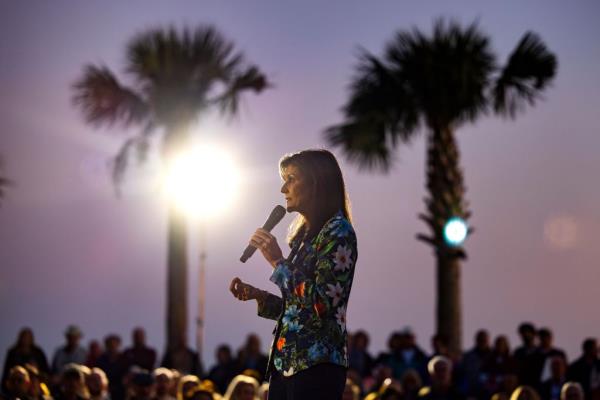 Nikki Haley addresses supporters during a campaign stop in Beaufort, South Carolina.