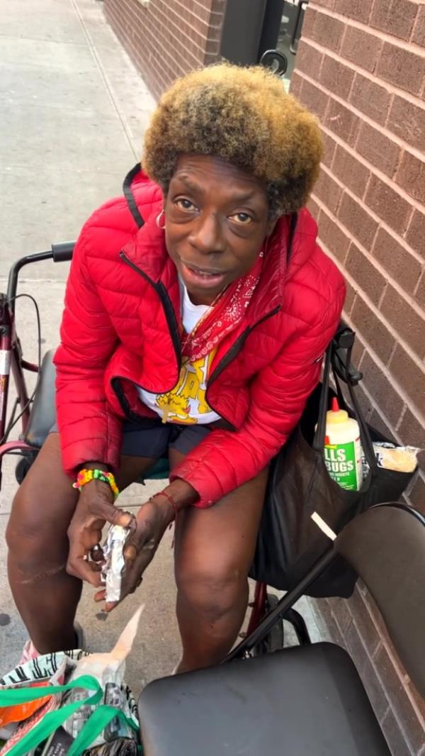 A video image of Laurell Reynolds, 60, on the day she was attacked and beaten with her own cane in a Harlem subway station. 