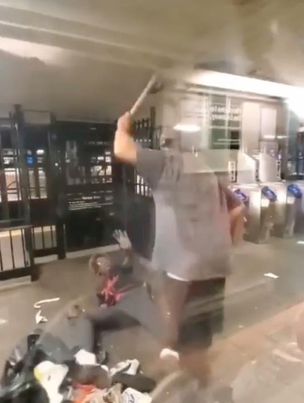 Disturbing video captures the moment a man viciously beat a woman with a cane.