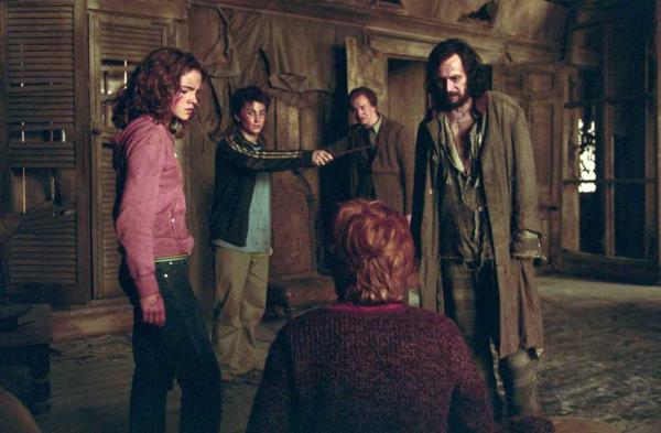 Emma Watson as Hermione Granger, Daniel Radcliffe as Harry Potter, David Thewlis as Professor Lupin, Gary Oldman as Sirius Black and Rupert Grint as Ron Weasley. 