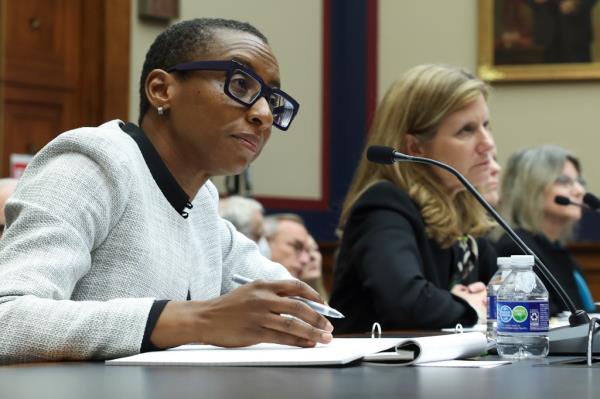 Dr. Claudine Gay, President of Harvard University, Liz Magill, President of University of Pennsylvania, Dr. Pamela Nadell, Professor of History and Jewish Studies at American University, and Dr. Sally Kornbluth, President of Massachusetts Institute of Technology, testify before the House Education and Workforce Committee at the Rayburn House Office Building on December 05, 2023 in Washington, DC.