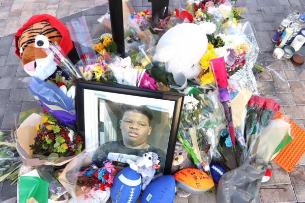 A makeshift memorial set up for Sampson at ICON Park following his death.