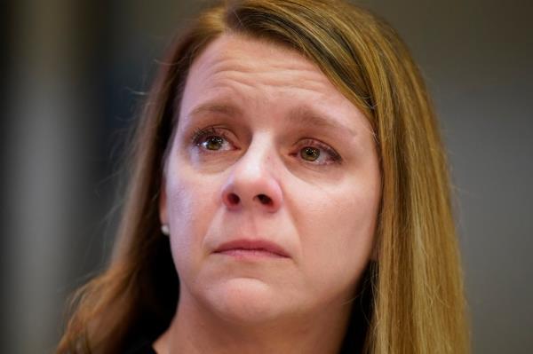 Gabby Petito's mother Nichole Schmidt, looks on during a news co<em></em>nference Thursday, Nov. 3, 2022, in Salt Lake City.