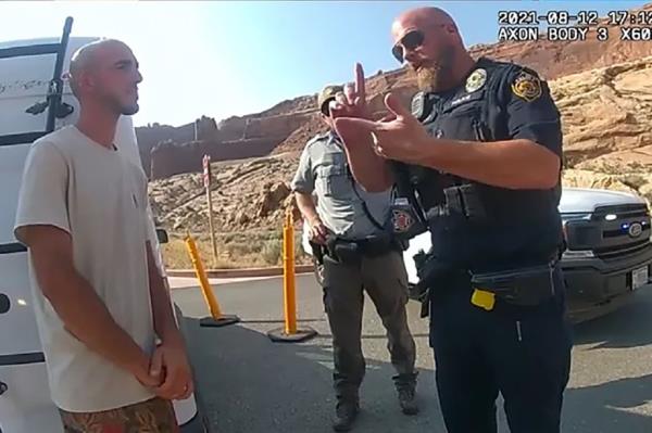 Moab Police Officer Eric Pratt is seen speaking to Brian Laundrie on August 12, 2021.