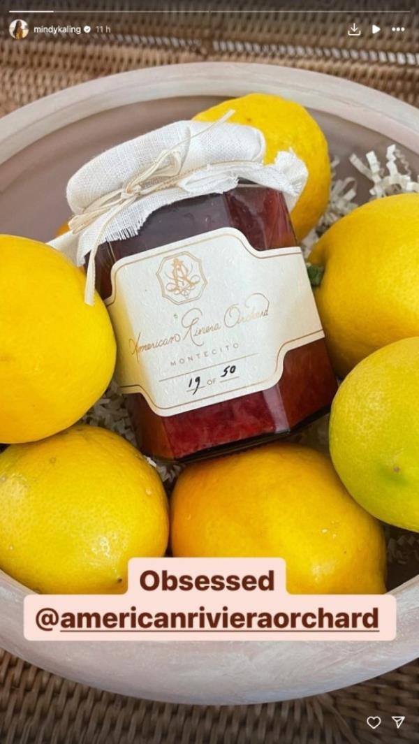 Mindy Kaling's jar of jam placed on top of lemons