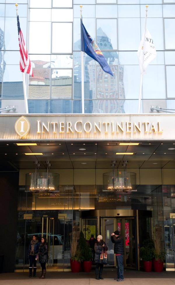 The main entrance of New York?s InterCo<em></em>ntinental Times Square Hotel 