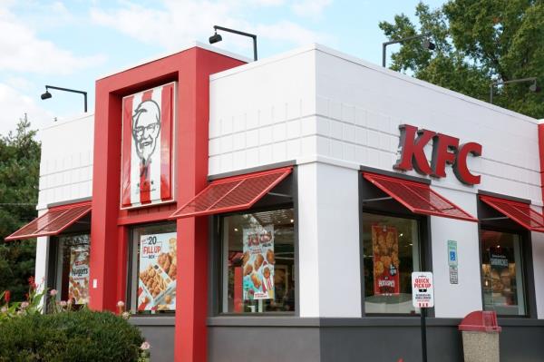 A general view of a KFC restaurant sign as seen in Saddle Brook, NJ on October 17, 2023.