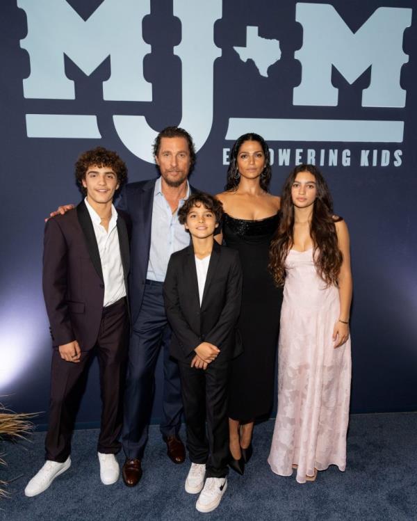 Matthew McConaughey, his wife Camila Alves, and their children Levi, Livingston, and Vida posing at the 12th Annual Mack, Jack & McCo<em></em>naughey Gala in Austin, Texas.