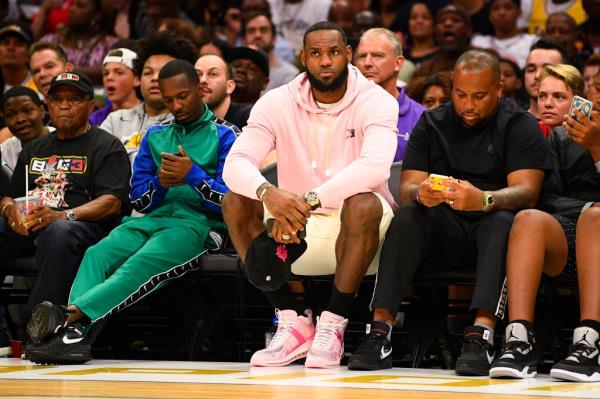 Los Angeles Lakers star Lebron James and his agent Rich Paul look on during the BIG3 champio<em></em>nship game in 2019.