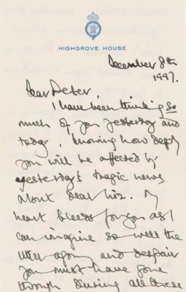 Charles' emotio<em></em>nal letter after Diana's death.