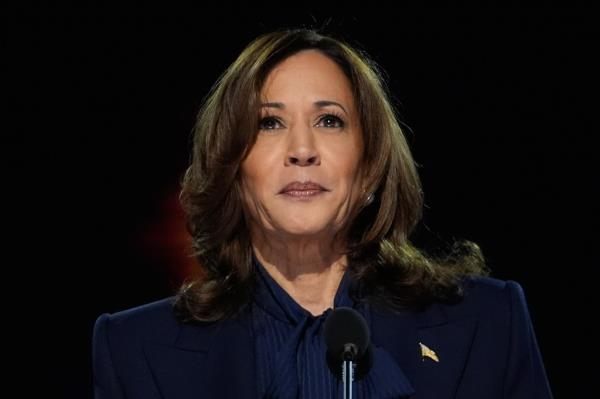 Vice President Kamala Harris speaking at the Democratic Natio<em></em>nal Co<em></em>nvention 2024 in Chicago