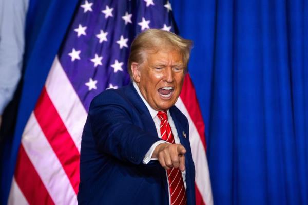 Former US President and current Republican presidential nominee Do<em></em>nald Trump speaks at a campaign rally in Johnstown, Pennsylvania, USA, 30 August 2024.