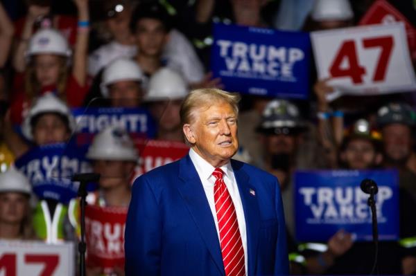 Former US President and current Republican presidential nominee Do<em></em>nald Trump speaks at a campaign rally in Johnstown, Pennsylvania, USA, 30 August 2024.