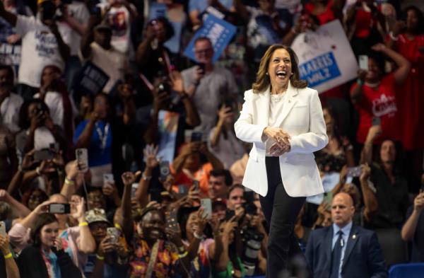 Vice President Kamala Harris holds a rally at the Enmarket Arena during a two-day bus tour through southern Georgia.