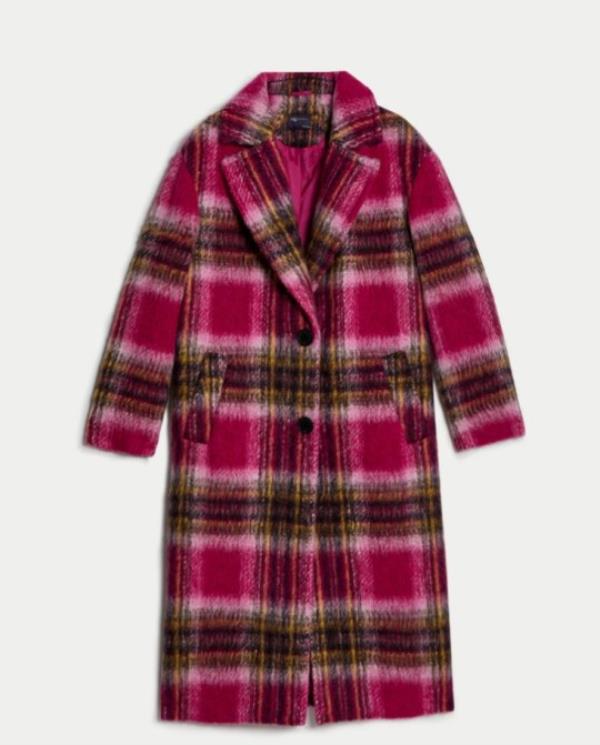 Checked Relaxed Lo<em></em>ngline Coat with Wool