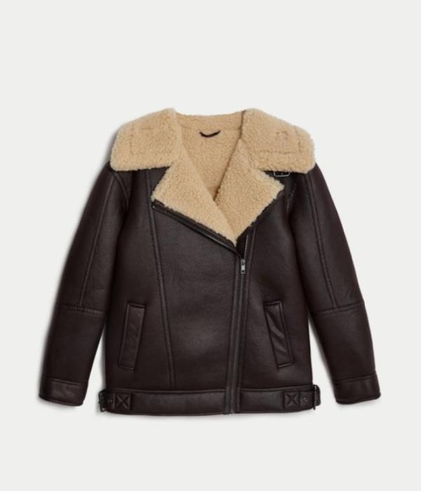 Faux Shearling Borg Lined Aviator Jacket