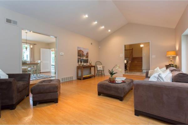 The living area with arched ceilings. 