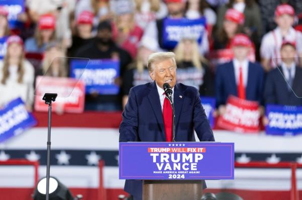 Former President Do<em></em>nald Trump speaking at a campaign rally in Raleigh on Nov. 4, 2024.