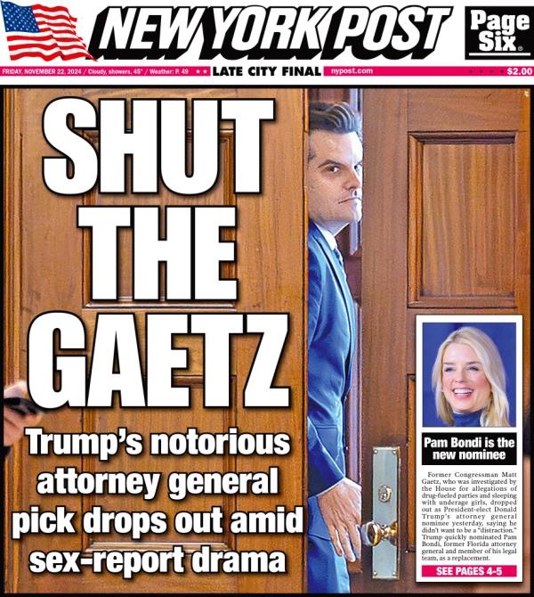 New York Post cover for Friday, November 22, 2024. 