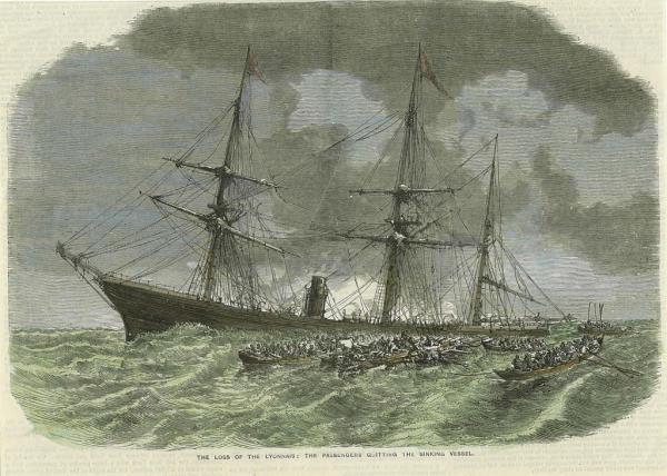 A sketch of a French ship --  Le Lyo<em></em>nnais -- that sank after a collision in fog in 1856 off the Mass. coast. It has been found