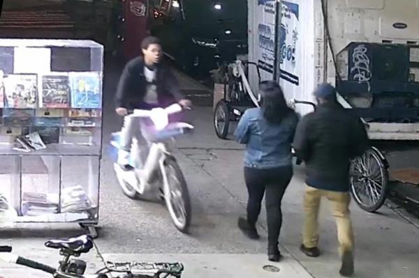 The callous Citi Bike rider who attacked two Orthodox Jewish boys in Brooklyn is shown in new surveillance footage released by the NYPD Friday – as the department probes the violence as a possible hate crime. 