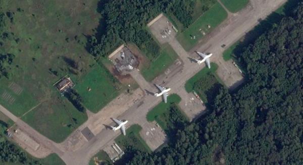 A satellite image of IL-76 transport planes at the Pskov airfield  