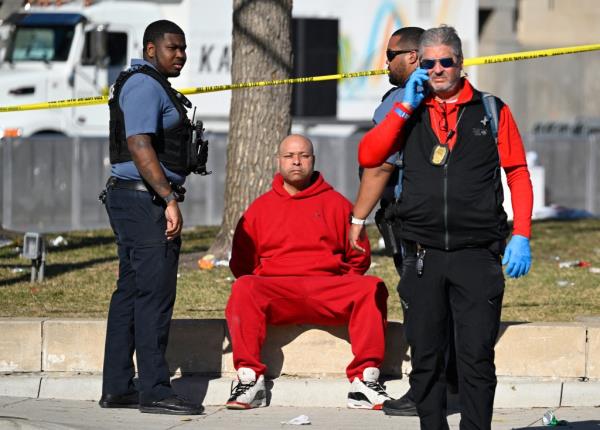 Kansas City Chiefs fan Denton Loudermill in cuffs